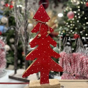 figura de madera de árbol de navidad rojo