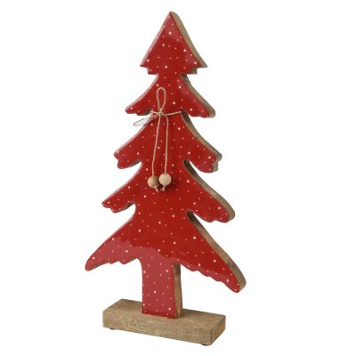 figura de madera de árbol de navidad rojo